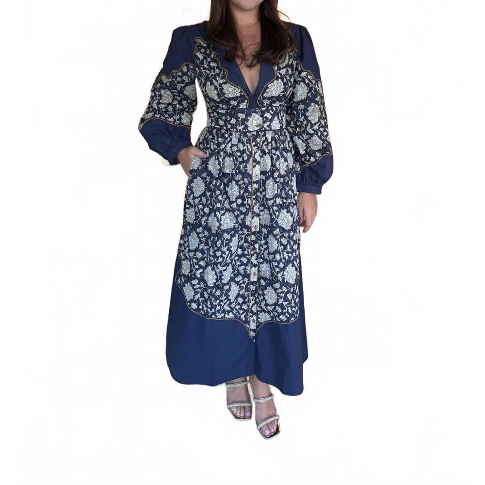 NEW ASH & EDEN cosmo midi dress in blue